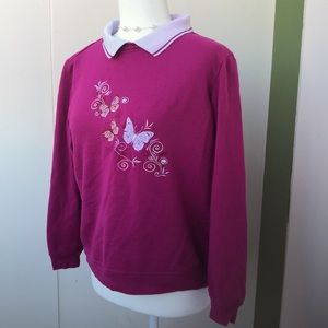 Vintage 90s Collared Pink Butterfly Sweatshirt